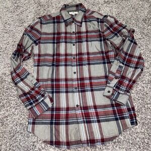 Club Room Button Down Long‎ Sleeve Shirt Medium Super Soft Red Gray  Slim Fit